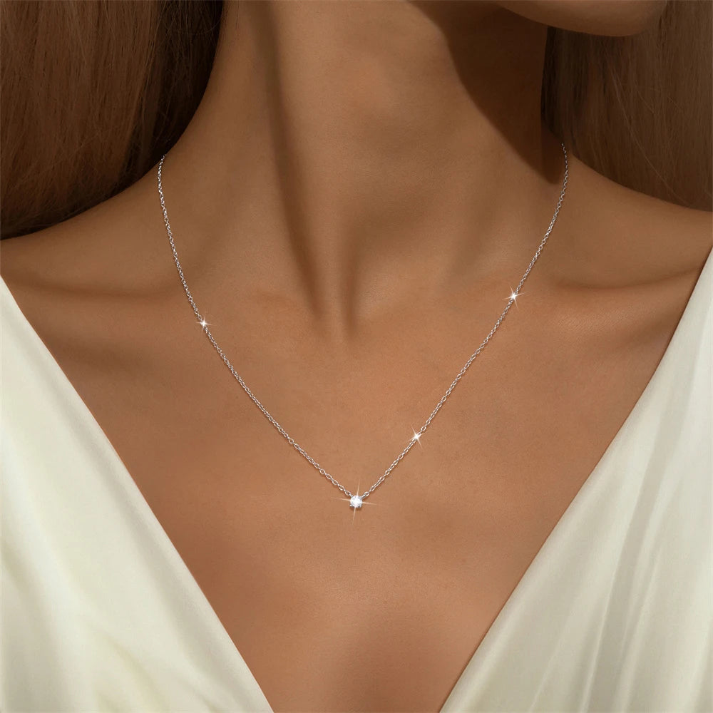 CANNER 2/3/4mm Moissanite Pendant Necklaces 925 Sterling Silver Necklace Chain For Women Ins 18K Gold Classic Minimalism Jewelry