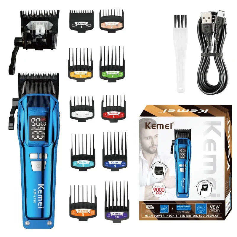 Kemei 2796 Barber Hair Clipper Professional Brushless Motor Fade Haircut Machine Electric Trimmer Hair Cutter for Men 9000RPM