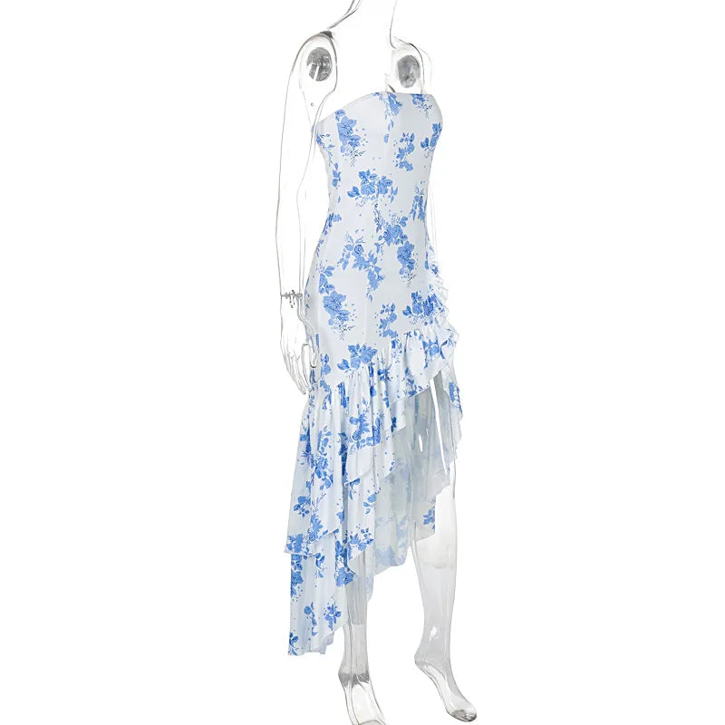Ladies Summer Ruffle New Fashion Elegant Evening Party Dress Women Sleeveless Backless Tube Bodycon Maxi Dresses Female Clubwear