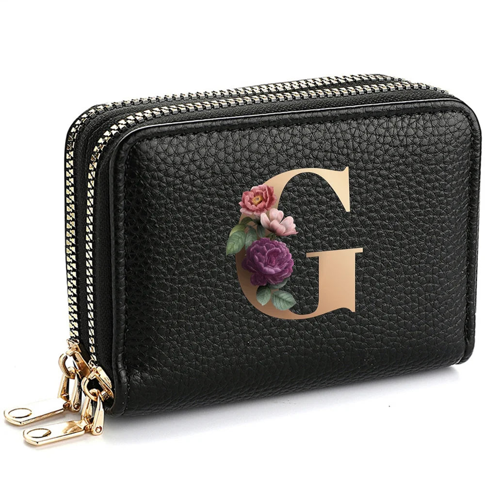 Women's Credit Card Holder Wallet, Fashionable Double-Zipper Letter Printed multi-slot Credit Card And Coin Wallet for Women