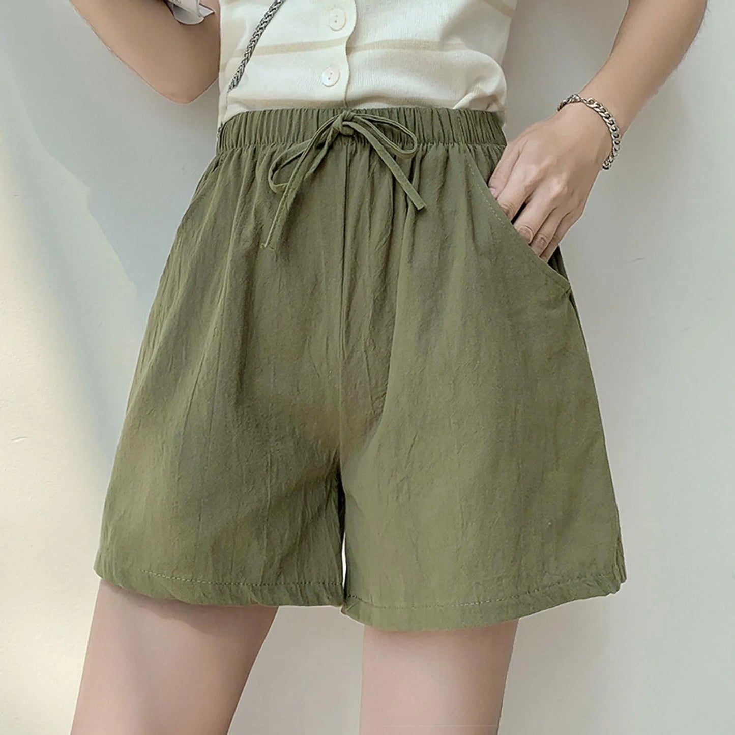 Shorts For Women Summer Outside Wear Wide Leg Large Size Pants Drawstring Loose Wide Leg Elastic High Waisted Trousers Trendy