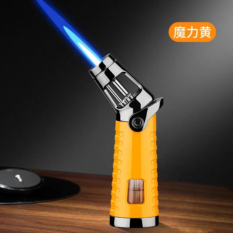 New Windproof Inflatable Lighter Metal Visible Window Jet Flame Turbine Outdoor Lighter Cigar Barbecue Camping Tool