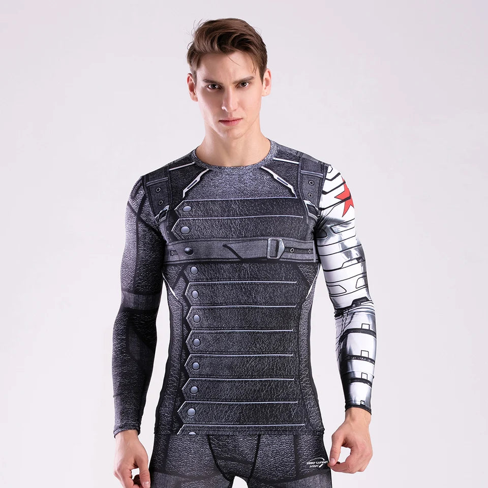 Rashguard Super T-Shirt Men's Long Sleeve Compression Tight Fitness Gym Sports Digital Printing Running Tracksuit Hero Jerseys