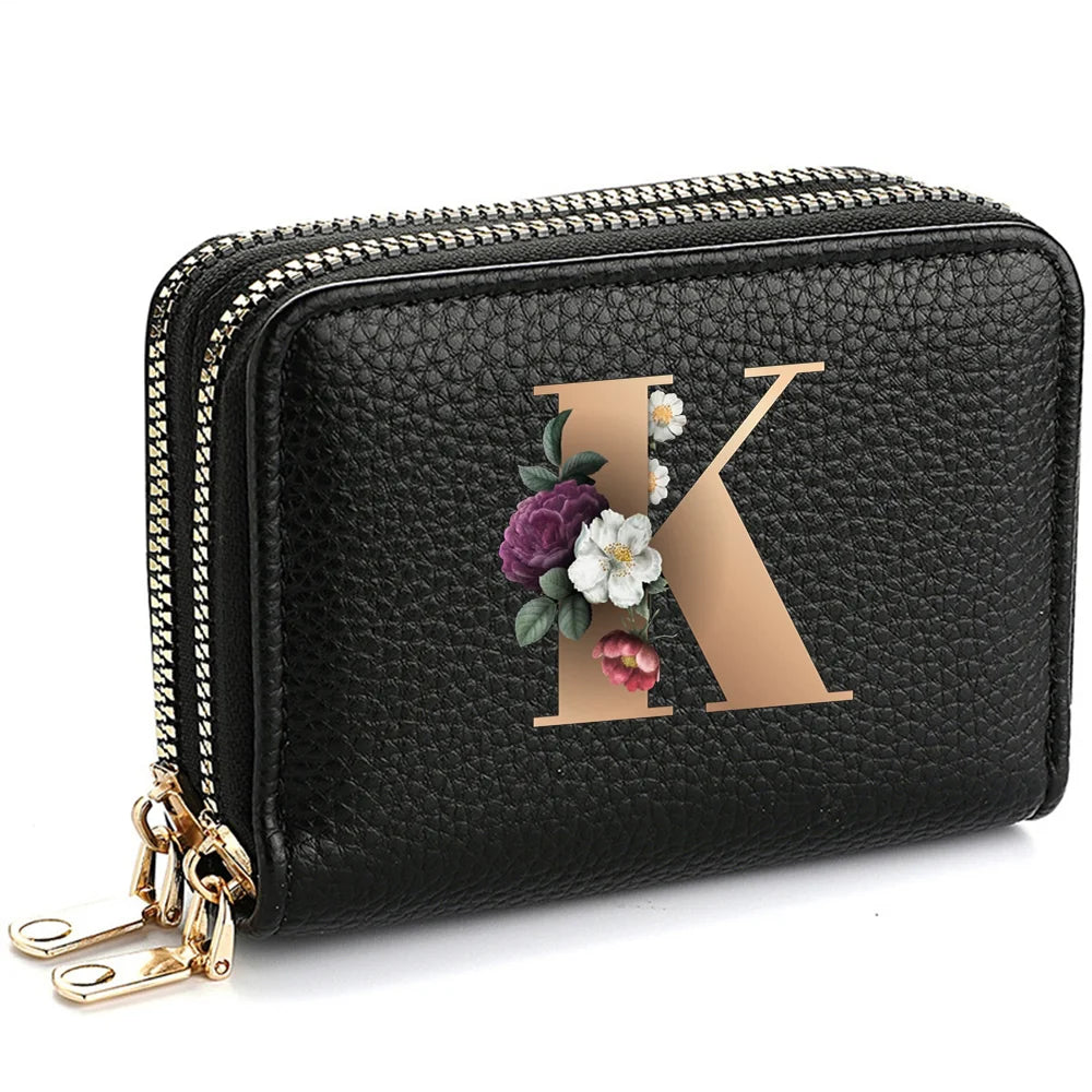 Women's Credit Card Holder Wallet, Fashionable Double-Zipper Letter Printed multi-slot Credit Card And Coin Wallet for Women