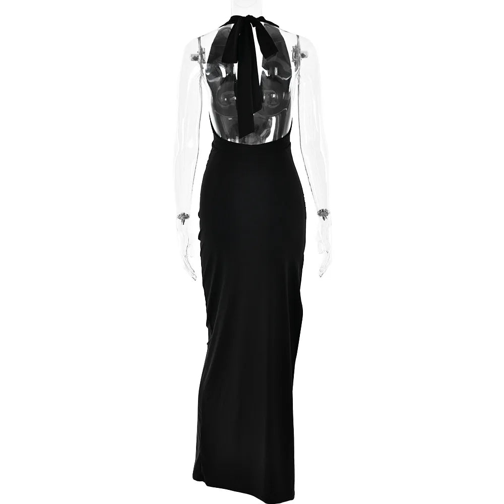 Ladies Summer Fashion Evening Party Dress Women Backless Deep V-Neck Halter Sexy Long Dresses Woman Clothes Birthday Clubwear