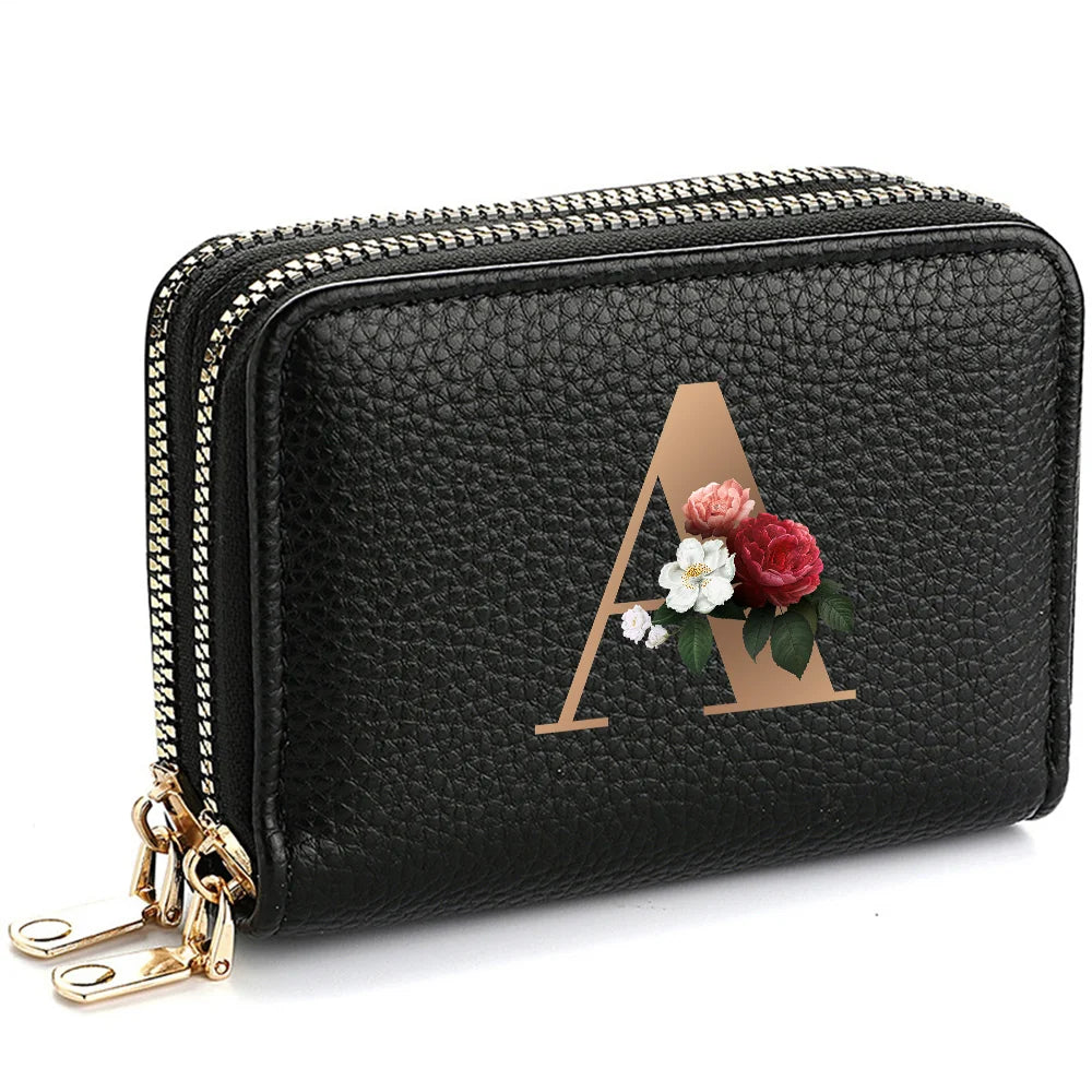 Women's Credit Card Holder Wallet, Fashionable Double-Zipper Letter Printed multi-slot Credit Card And Coin Wallet for Women