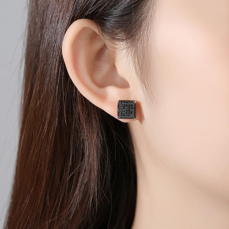 Rock Hip Hop Iced Out Stud Earrings for Women Men Male Ice Studded Zircon Silver Color Piercing Ear Accessories Trend Jewelry