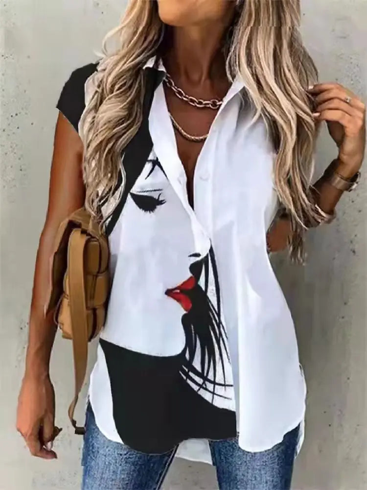 Temperament Short Sleeve Women Shirts Fashion Casual Loose Shirts Women Print Cardigan Tops