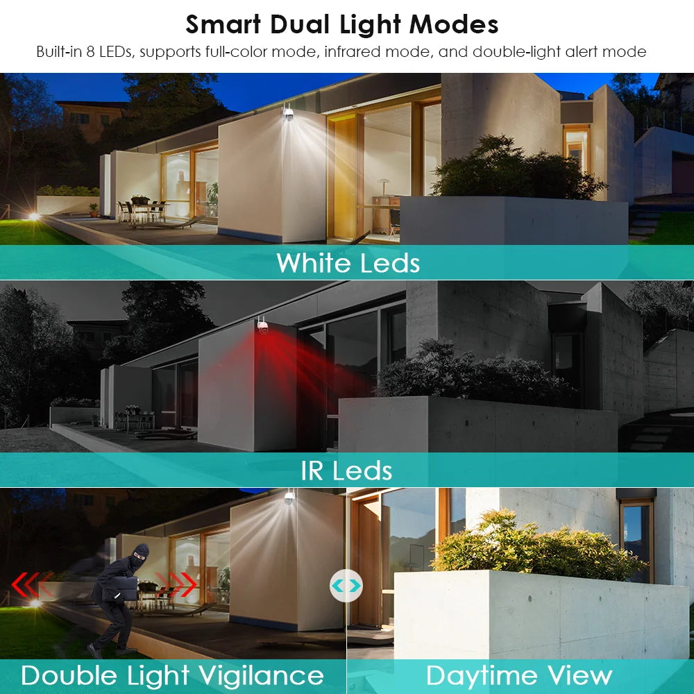 8MP 4K Dual Lens PTZ IP Camera 8x Hybrid Zoom 2.8+12mm Human Detection 4MP Audio Security ICsee Video Surveillance WiFi Camera