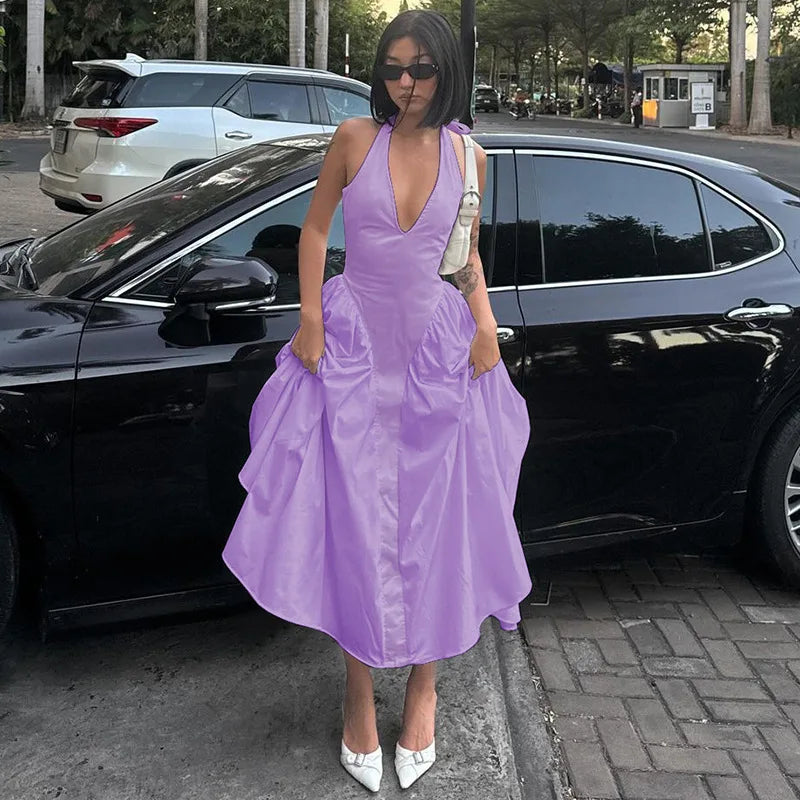 Ladies Summer Evening Party New Fashion Dress Women Sleeveless Backless V-Neck Sexy Birthday Long Dresses 2025 Woman Streetwear