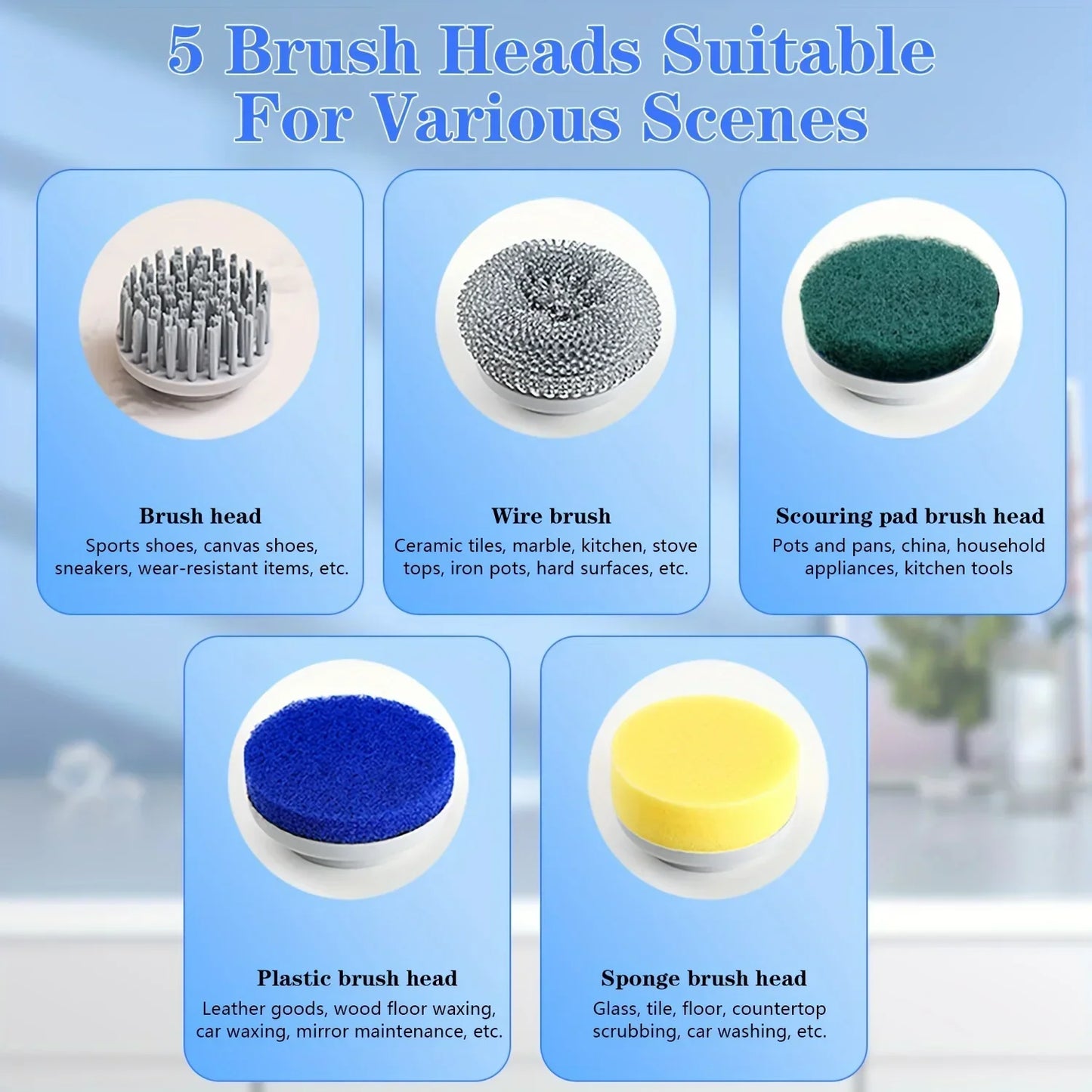 Xiaomi 5-in-1 Electric Cleaning Brush USB Rechargeable LED Display Portable Multifunctional Scrubber for Kitchen Bathroom Toilet