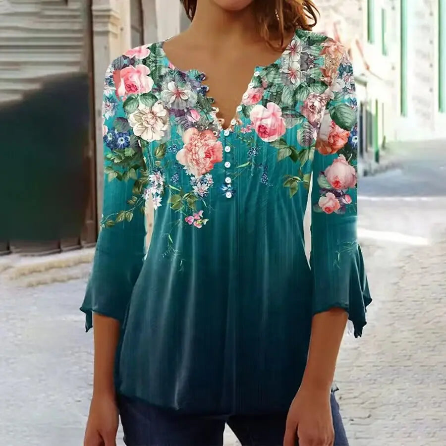 Elegant Woman Shirt Casual Fashion Temperament Blouse Printed Shirt Woman Street Top