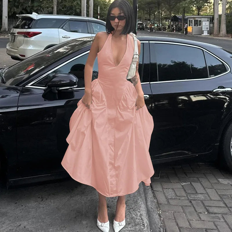 Ladies Summer Evening Party New Fashion Dress Women Sleeveless Backless V-Neck Sexy Birthday Long Dresses 2025 Woman Streetwear