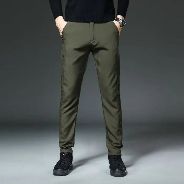 Men Slight Strech Breathable Casual Pants Male Korean Style Quick Drying Slacks Pants Chic Comfortable Formal Trousers