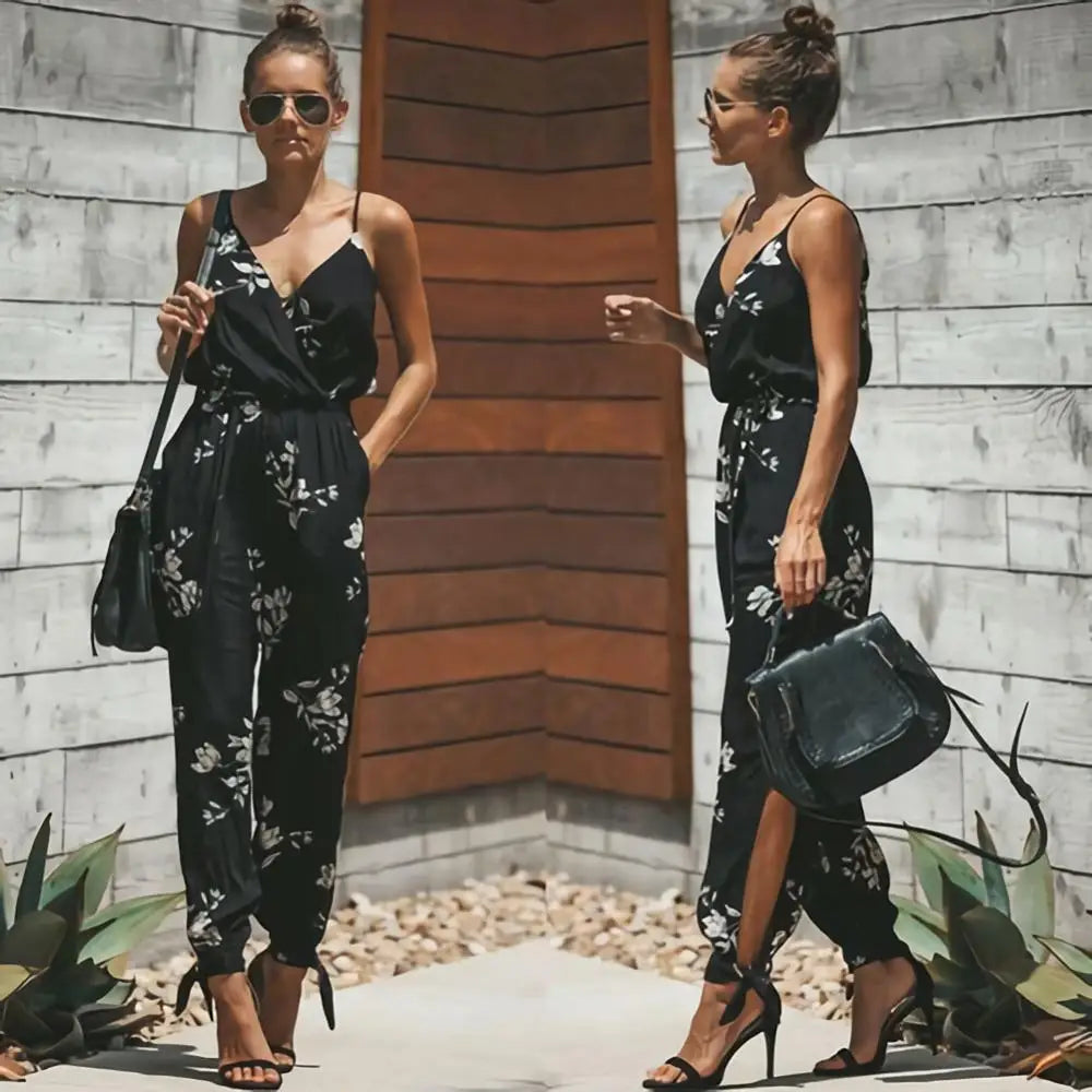 HOT SALES!!!Women Summer Sexy Backless Casual Deep-V Floral Print Strappy Jumpsuits Romper