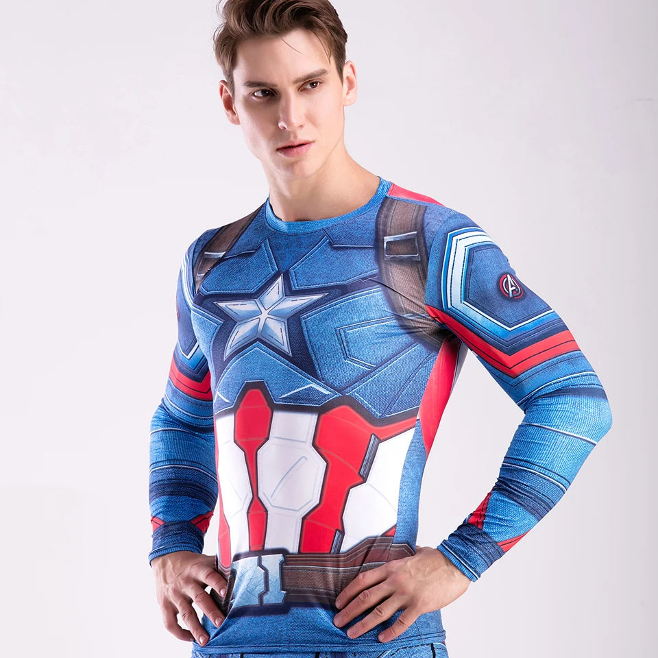 Rashguard Super T-Shirt Men's Long Sleeve Compression Tight Fitness Gym Sports Digital Printing Running Tracksuit Hero Jerseys