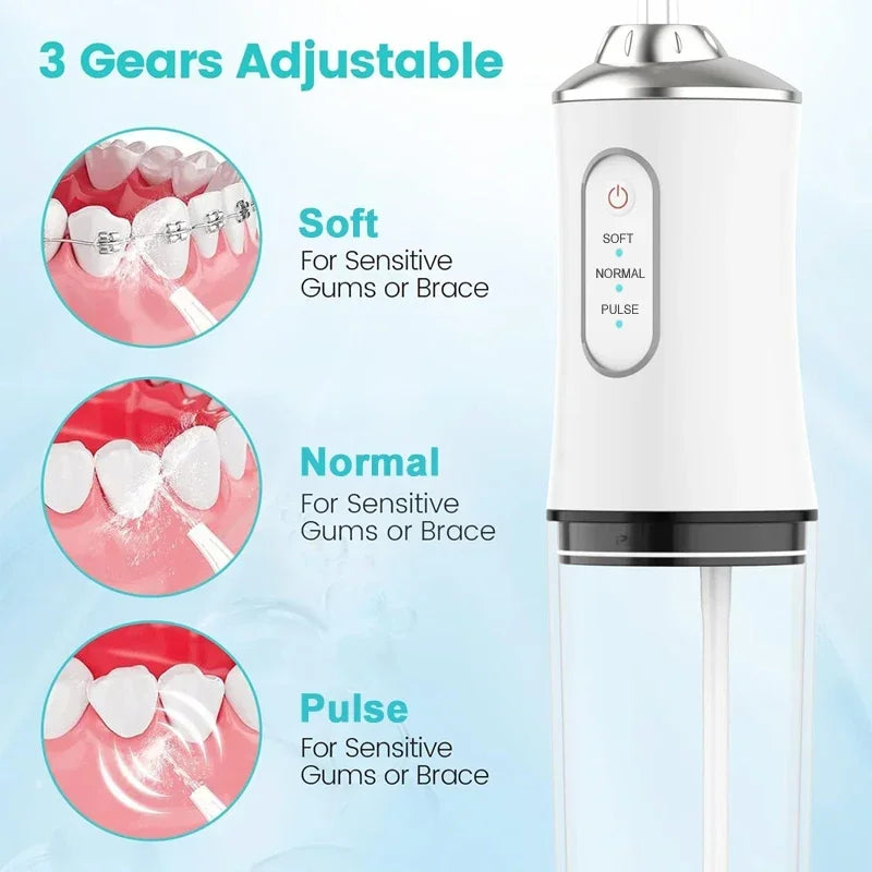  Dental Floss Portable Cordless Oral Irrigator Cleaning 3 Modes Waterproof Rechargeable Dental Cleaner With 4 Nozzles Clean Gum