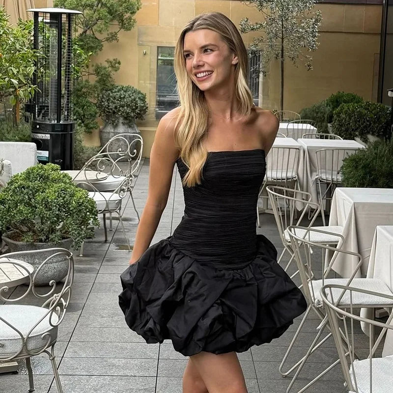 Ladies Summer Elegant Evening Dress Women Sleeveless Backless Tube Mini Dresses Birthday Party Streetwear Woman Ruched Clothes