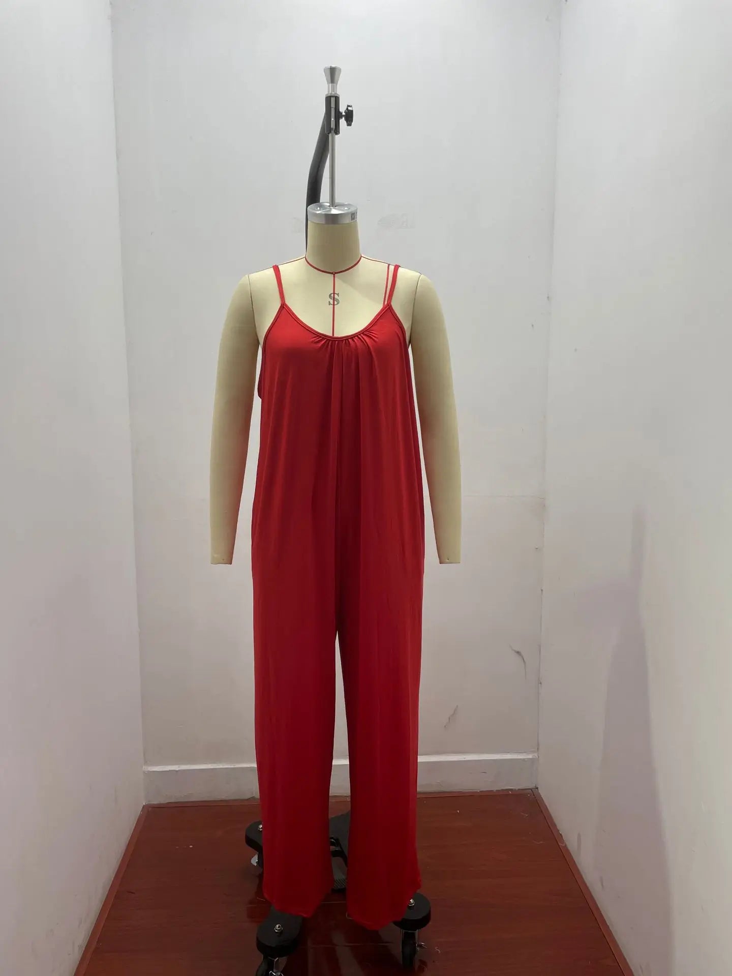 European and American Suspender Women's 2023 Summer New Foreign Trade Tolid Color Pocket Casual Jumpsuit