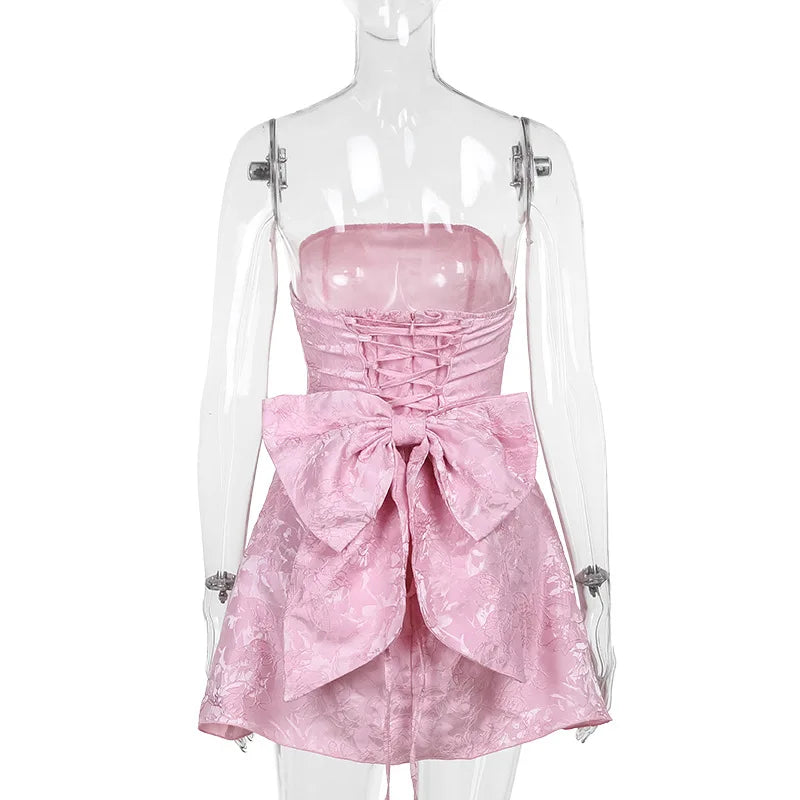 Ladies Summer Evening Birthday Party Dress Women Sleeveless Backless Bow New Fashion Mini Dresses Club Streetwear Woman Clothes
