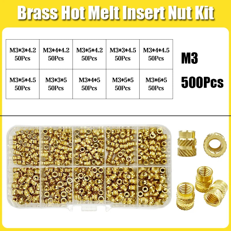 Brass Threaded Insert Nut Kit M2 M2.5 M3 M4 M5 M6 M8 Hot Melt Heat Knurled Embed Injection Copper Insertnut for 3D Print Plastic