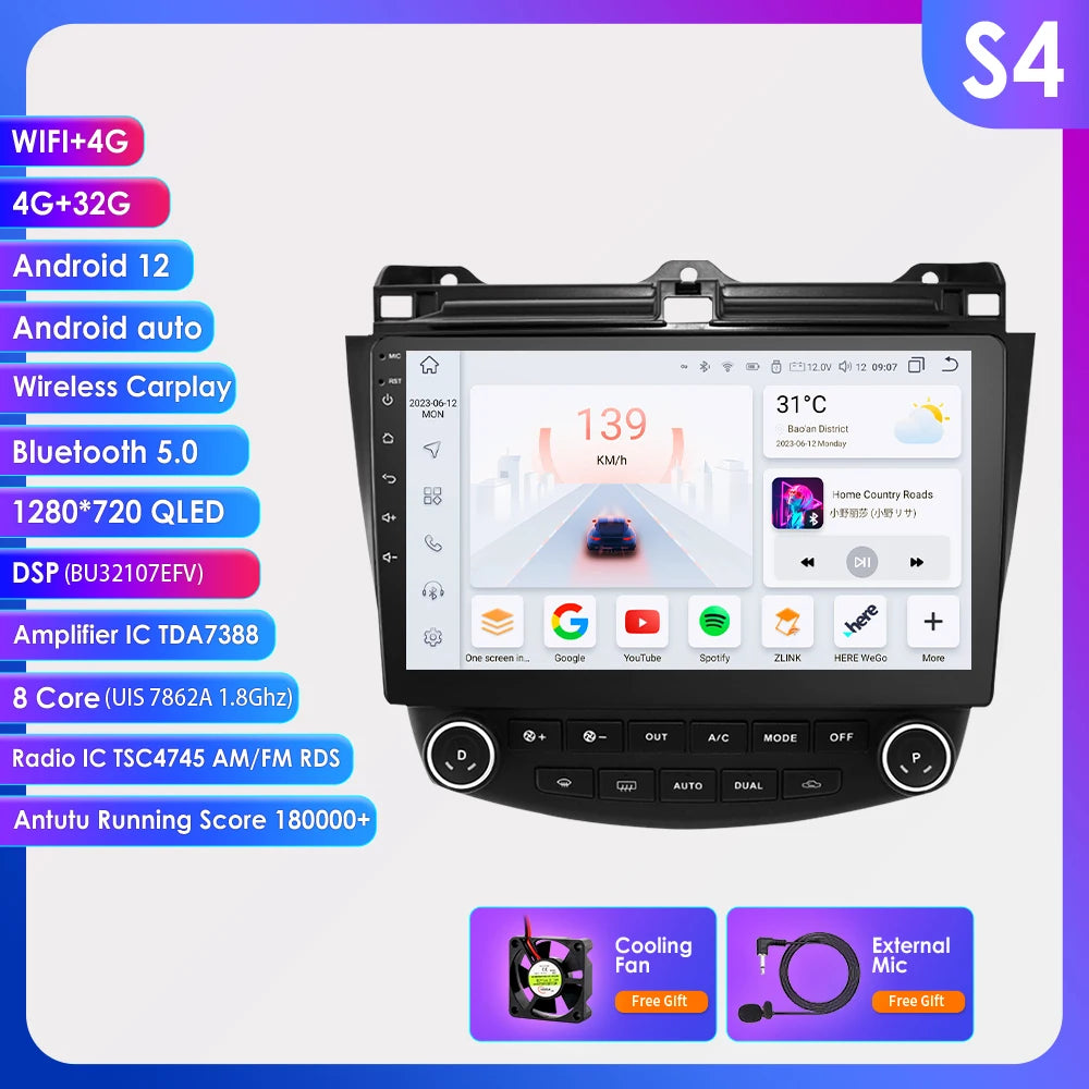 Hzipo AI Voice 10.1" Radio For Honda ACCORD 7 2003 2004 2005 2006 2007 2din Android Auto Carplay 4G Car Multimedia GPS Autoradio