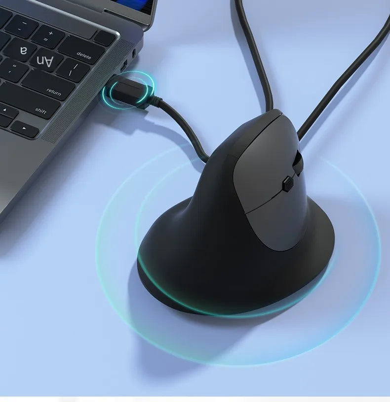 Wired Vertical Mouse Low Noise Button Ergonomics Design 3600 DPI Adjustable With Finger Support Mause Office Use Or Play Game