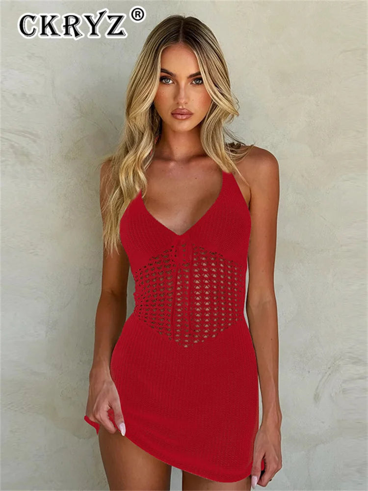 Ladies Summer Vacation Dress Women Sleeveless Backless Lace Up Halter Dresses Birthday Party Club Streetwear Woman Clothes 2025