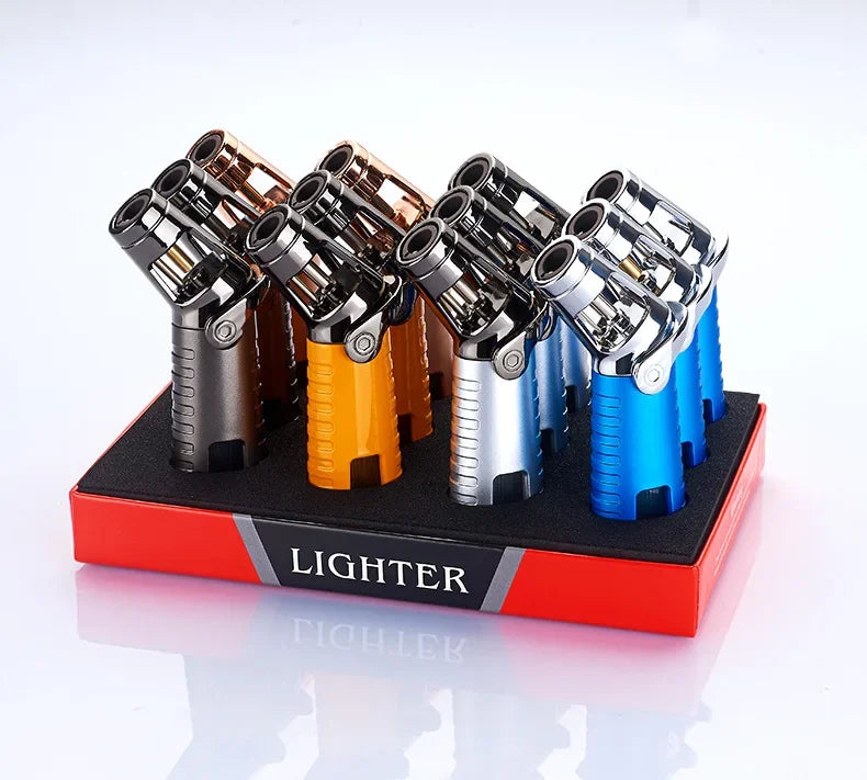 New Windproof Inflatable Lighter Metal Visible Window Jet Flame Turbine Outdoor Lighter Cigar Barbecue Camping Tool