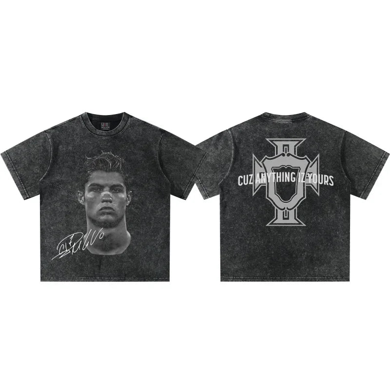 2025 Cristiano Ronaldo football superstar super fashion printed short sleeve T-shirt men distress American cotton Women Tshirt