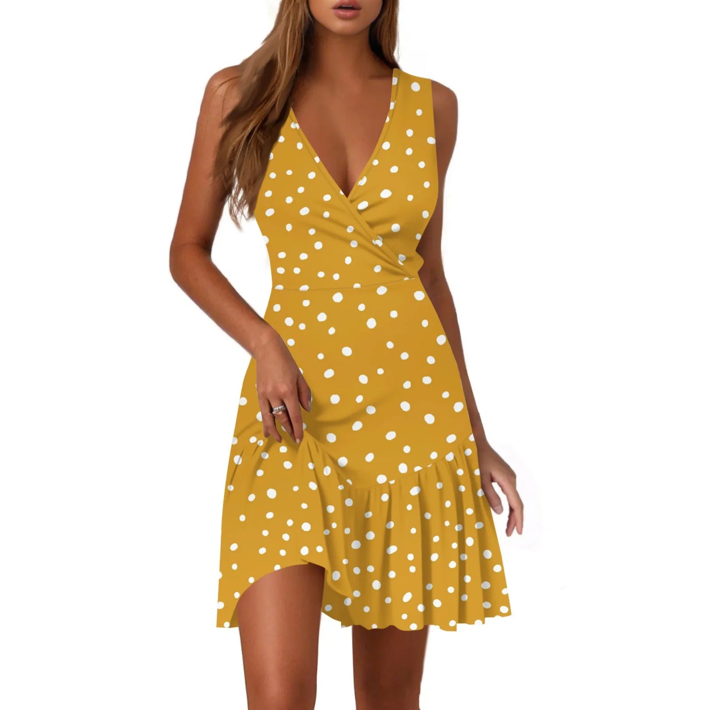 Women's Summer Sleeveless Sexy Wrap V Neck Floral Sundress Mini Dress Ladies Casual Fashion V-Neck Sleeveless Floral Print Dress