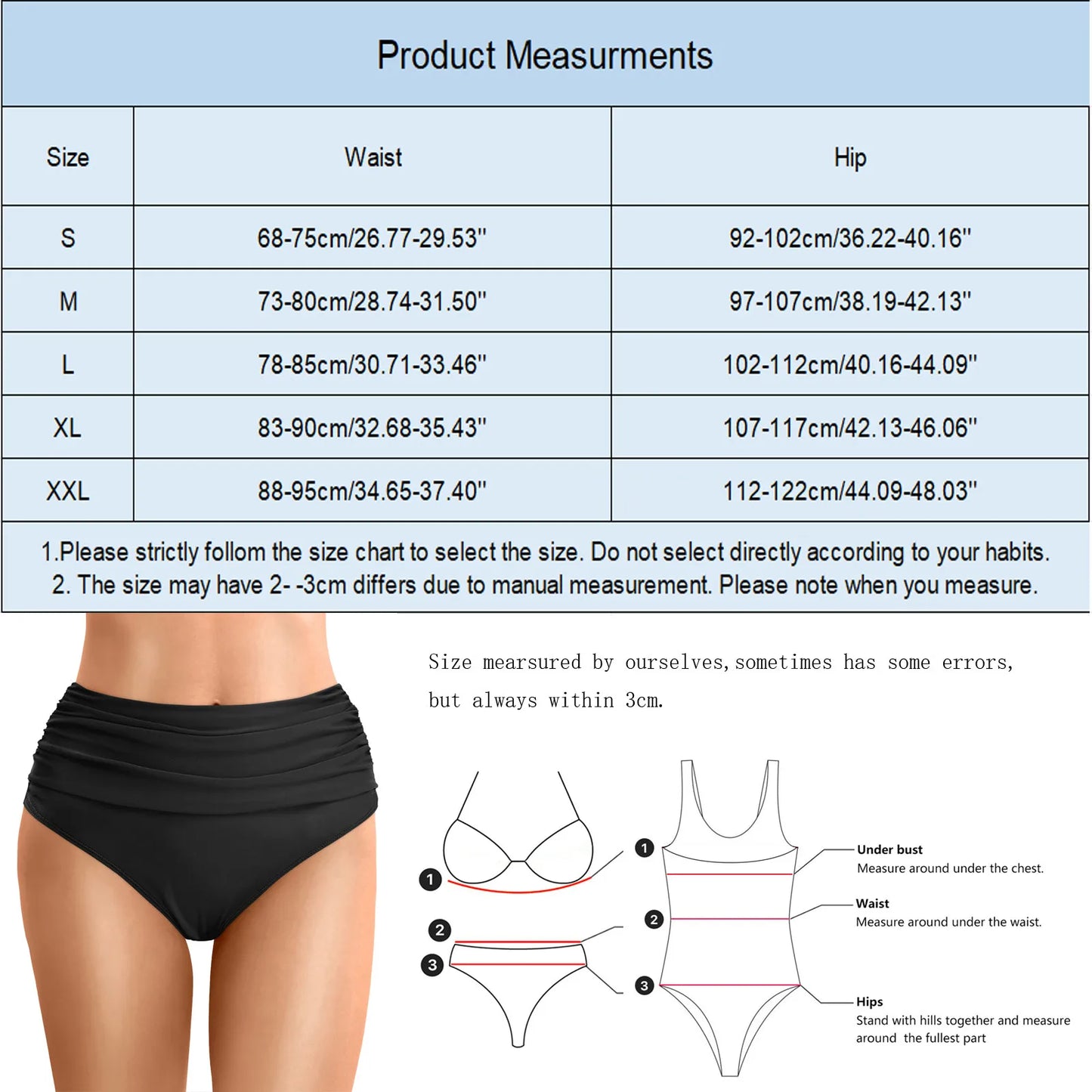 Women Plus Size High Waist Bikini Bottoms Swim Briefs Beach Shorts Ruched Bottom High Cut Swim Bottom Full Coverage Underwear
