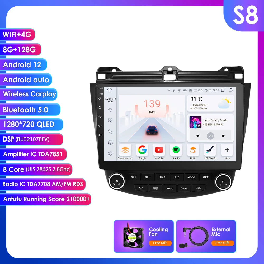 Carplay Android Car Radio For Honda ACCORD 7 2003-2007 Multimedia player GPS Navi Stereo 7862 Autoradio 2din Diesel screen 4G BT