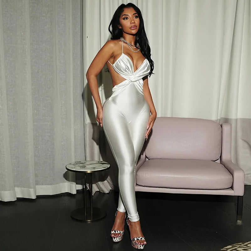 Shestyle Backless Sleeveless Jumpsuits for Women Chest Wrapping V Neck Cross Panelled Bodycon Work Out Fitness Outfits Summer