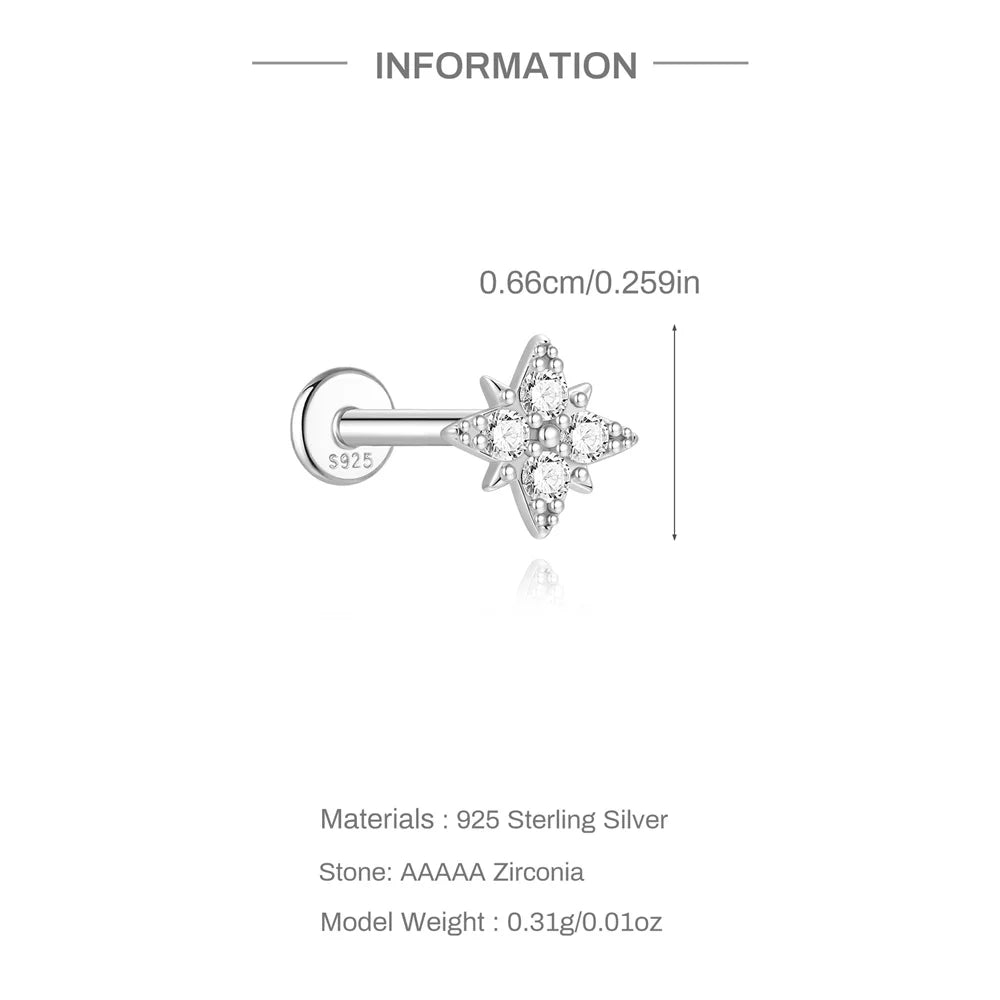 CANNER 1PC Moissanite Horse Eye Puncture Ear Stud For Women 925 Sterling Silver INS 2/3/4mm Round Circle Earring Wedding Gift