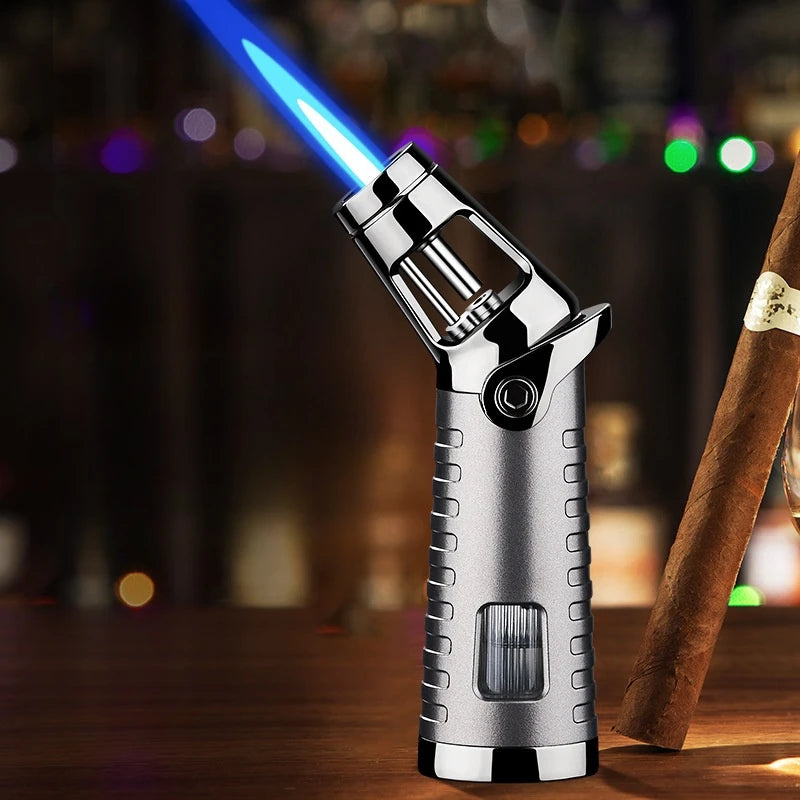 New Windproof Inflatable Lighter Metal Visible Window Jet Flame Turbine Outdoor Lighter Cigar Barbecue Camping Tool