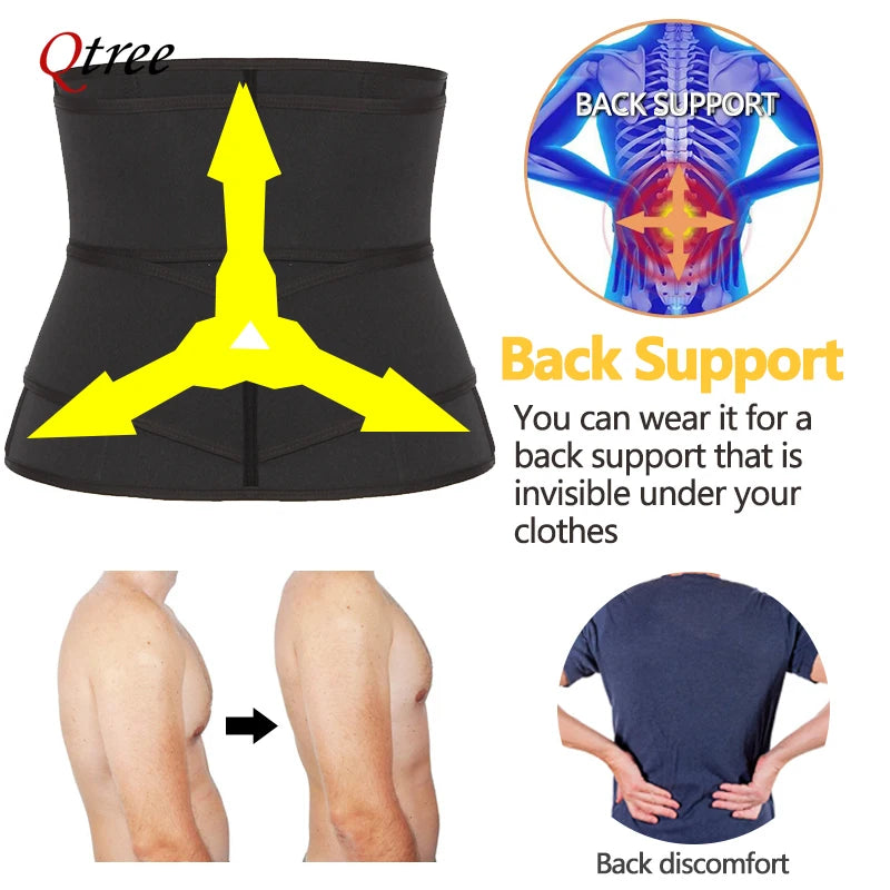 Qtree Men Workout Waist Trainer Tummy Slimming Sheath Sauna Body Shaper Trimmer Belt Abs Abdomen Mens Shapewear Weight Loss