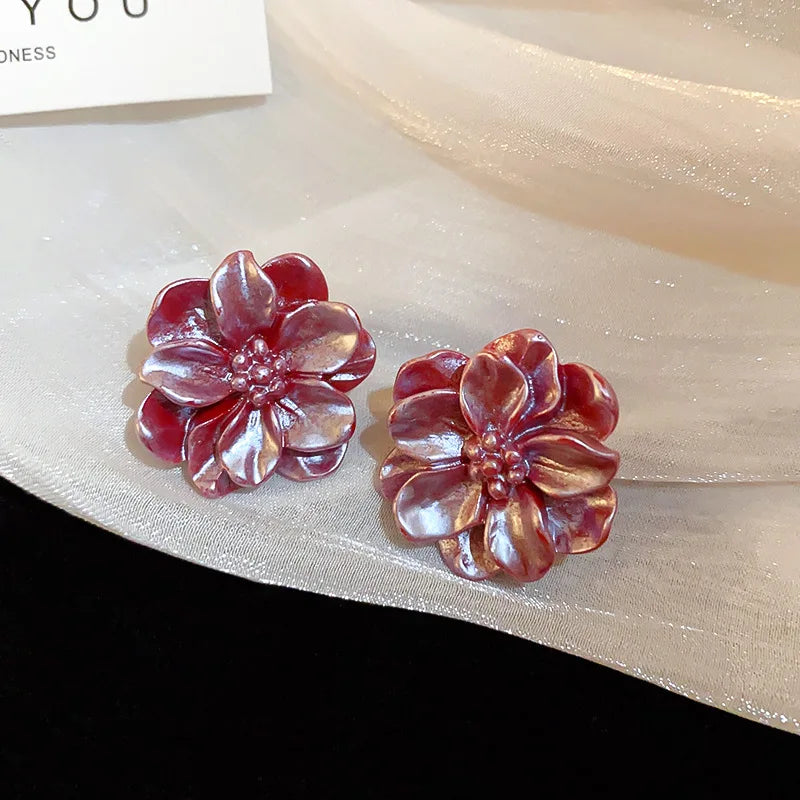 Acrylic White Camellia Flowers Stud Earrings for Women Fashion Temperament Fairycore Earring Party Wedding Jewelry Wholesale