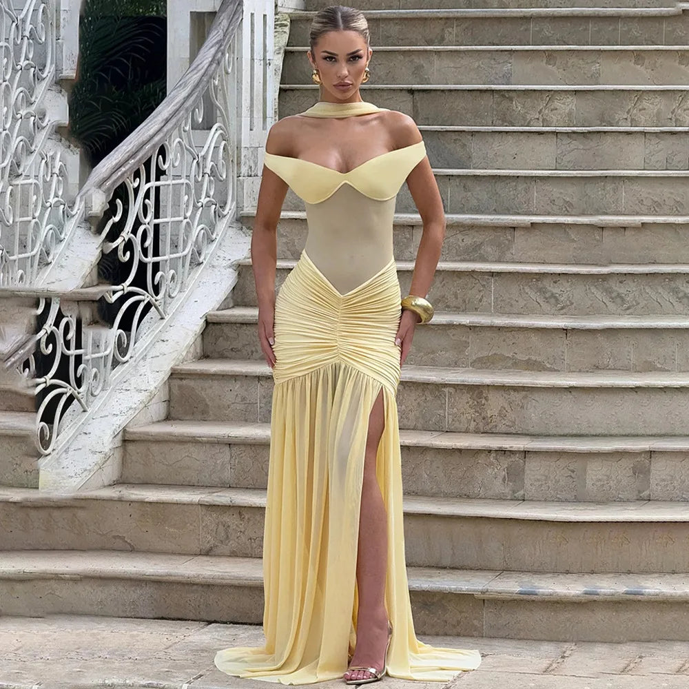 Ladies Summer Elegant Evening Party Dress Women Sleeveless Backless Side Slit Mesh Long Dresses Woman Clothes Birthday Clubwear