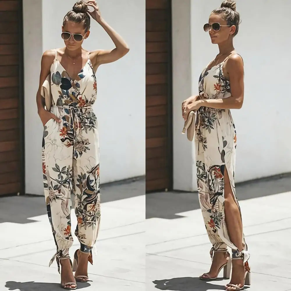 HOT SALES!!!Women Summer Sexy Backless Casual Deep-V Floral Print Strappy Jumpsuits Romper