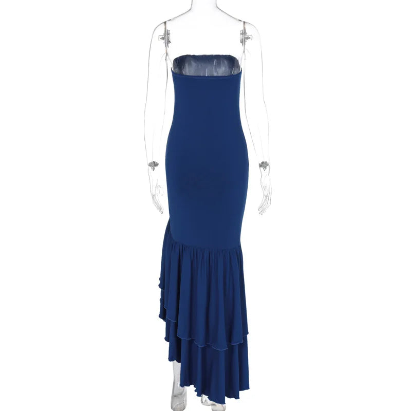 Ladies Summer Ruffle New Fashion Elegant Evening Party Dress Women Sleeveless Backless Tube Bodycon Maxi Dresses Female Clubwear