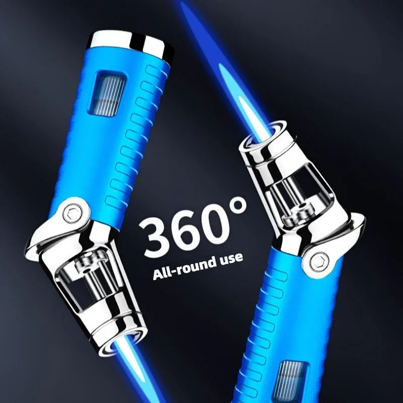 New Windproof Inflatable Lighter Metal Visible Window Jet Flame Turbine Outdoor Lighter Cigar Barbecue Camping Tool