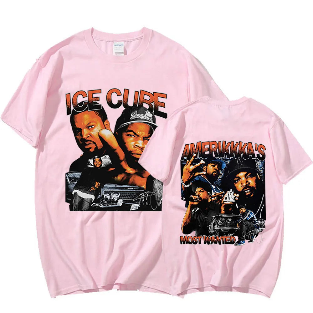 90s Rapper Ice Cube Amerikkka's Most Wanted T-shirt Mens Fashion Vintage Harajuku T Shirt 100% Cotton Casual Tee Shirt Oversized