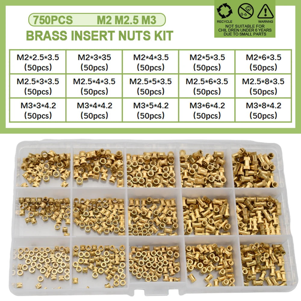 M2 M2.5 M3 M4 M5 M6 Heat Brass Insert Nut Metric Threaded Inserts Hot Melt Knurled Copper Nuts For 3D Printing Assortment Kit