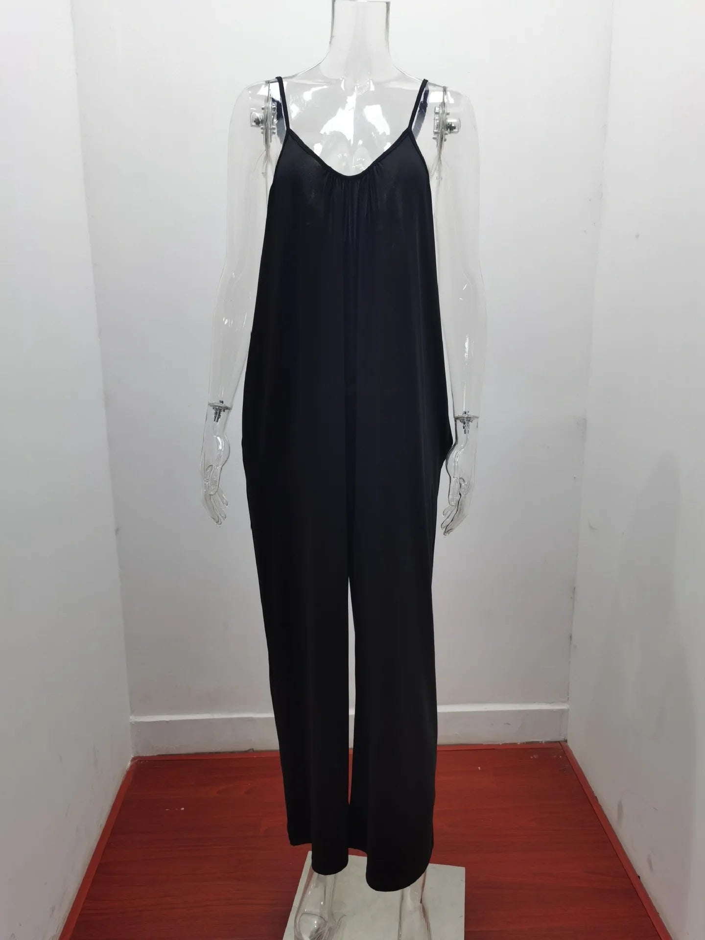 European and American Suspender Women's 2023 Summer New Foreign Trade Tolid Color Pocket Casual Jumpsuit