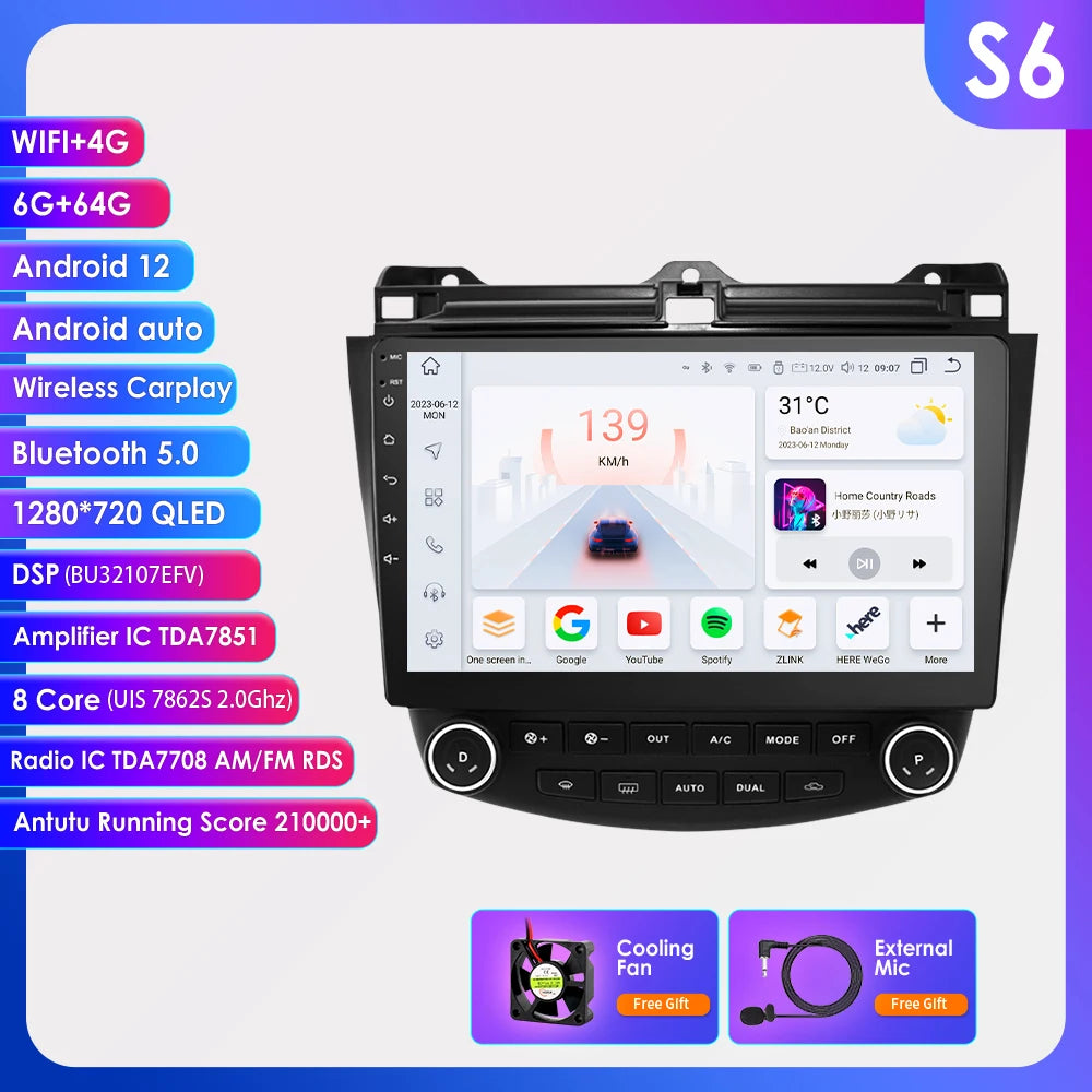 Hzipo AI Voice 10.1" Radio For Honda ACCORD 7 2003 2004 2005 2006 2007 2din Android Auto Carplay 4G Car Multimedia GPS Autoradio