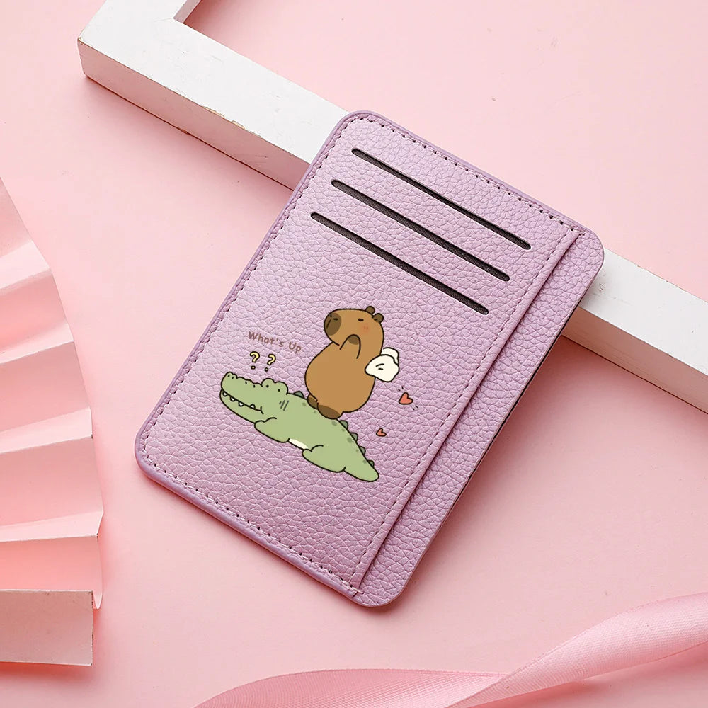 Women Ultra-thin Credit Card Holder PU Leather Multi Slot Cute Credit Card Bag