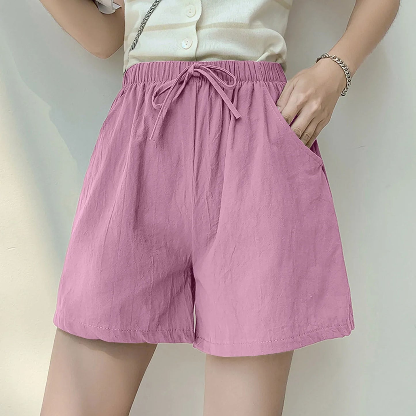 Shorts For Women Summer Outside Wear Wide Leg Large Size Pants Drawstring Loose Wide Leg Elastic High Waisted Trousers Trendy
