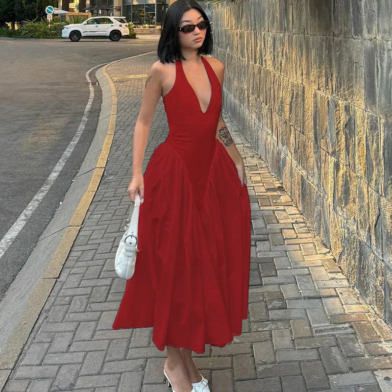Ladies Summer Evening Party New Fashion Dress Women Sleeveless Backless V-Neck Sexy Birthday Long Dresses 2025 Woman Streetwear