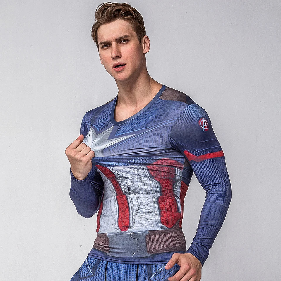 Rashguard Super T-Shirt Men's Long Sleeve Compression Tight Fitness Gym Sports Digital Printing Running Tracksuit Hero Jerseys